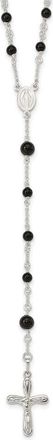 Diamond2Deal Sterling Silver Polished Black Onyx Rosary Necklace 33