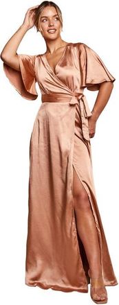 Six Stories Wrap Tie Satin Bridesmaid Dress in Burnt Peach at Nordstrom, Size 12