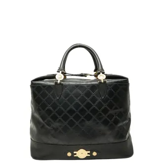 Versace Black Gold Leather Boston Bag Tote Bag (Pre-Owned)