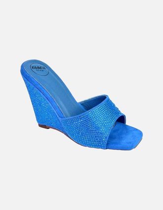 XY London Womens XY London Womens/Ladies Peggie Rhinestone Wedge Mules - Blue - Size: 7