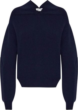 Victoria Beckham Navy Blue Wool Blend V-neck Jumper