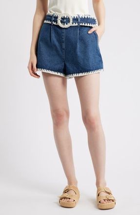 Farm Rio Embroidered Belted Denim Shorts at Nordstrom, Size 25
