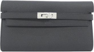 Herm&egrave;s Kelly Black Epsom Leather Long Wallet (Bi-Fold) (Pre-Owned)