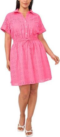 CeCe by Cynthia Steffe Short Sleeve Cotton Eyelet Shirtdress in Azalea at Nordstrom, Size 2X