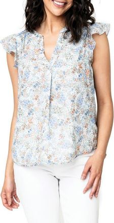 Gibsonlook Floral Flutter Sleeve Top in Field Of Flowers Print at Nordstrom, Size X-Small