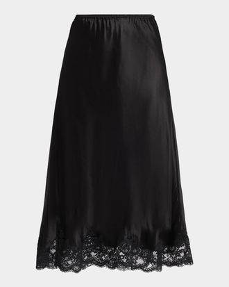 Paco Rabanne Lace-Trim Satin Midi Skirt