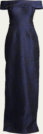 Teri Jon Off-Shoulder Jacquard Column Gown