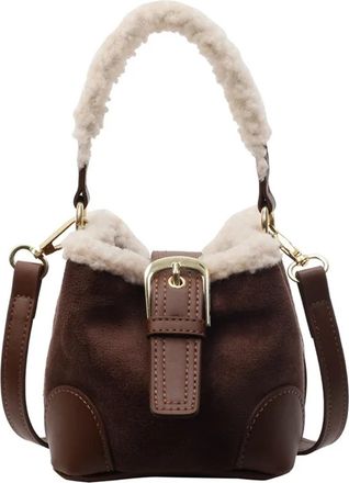 Generic Womens Plush Bags Fluffy Womens Bags Bucket Shoulder Handbag Autumn Winter Vintage Versatile Crossbody Bag(Coffee)