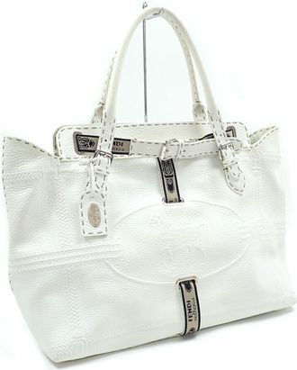 Fendi Selleria White Leather Tote Bag (Pre-Owned)