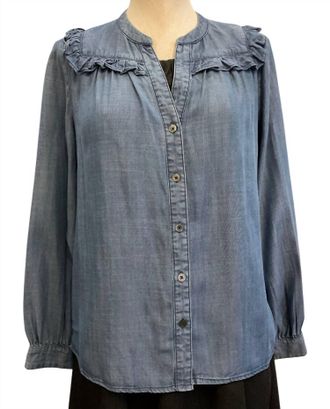 Current Air Womens Denim Ruffle Button Down In Blue