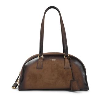 Prada Bowling Medium Suede Bag - Dames - Schoudertassen - Bruin - ONE Size - Leer - Tassen