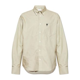 Ami Casual Shirts, male, Beige, Size: 3XL Logo Shirt