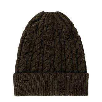 Roberto Cavalli Cable-Knit Wool Distressed Beanie