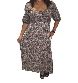 Saltwater Luxe Fall Floral Smocked Midi Dress In Brown