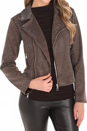 Frank Lyman Design Womens Sparkle Moto Jacket In Mocha