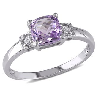 Amour Cushion Cut Amethyst and Diamond Accent Ring In Sterling Silver