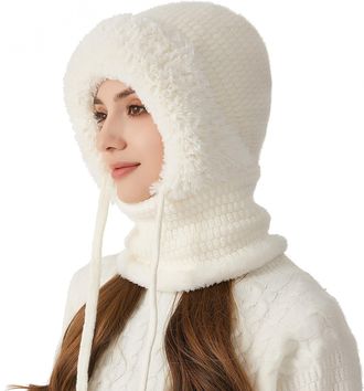 Generic 3 in 1 Beanie Hat with Scarf and Mask,Winter Hats for Women,Womens Outdoors Windproof Scarf Hat,Sherpa Hood Ski Masks,Warm Winter Knitted Mask Cap for