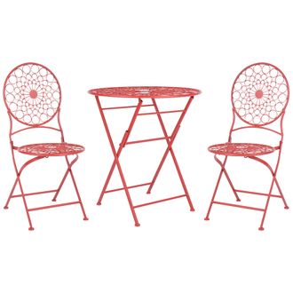 Beliani Beliani - Conjunto De Balc&oacute;n 2 Plazas De Metal Rojo Mesa Sillas Retro Franc&eacute;s Scario