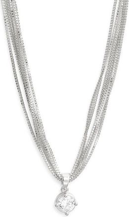 Nordstrom Solitaire Cubic Zirconia Pendant Necklace in Sterling Silver Plated at Nordstrom
