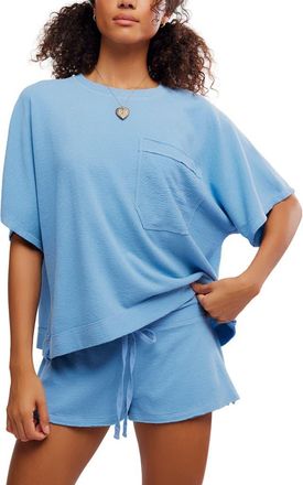 Free People Staycation Oversize Cotton Blend T-Shirt in Blissful Blue at Nordstrom, Size X-Large