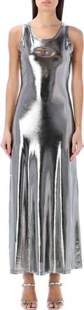 Diesel Silver Logo Round Neck Maxi Dress