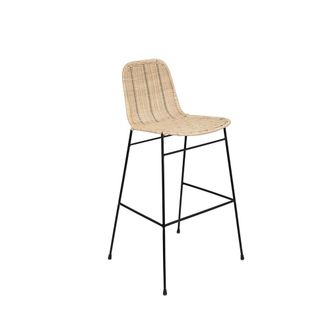 Koketto Home Taburete alto de rattan natural y patas metalicas negro