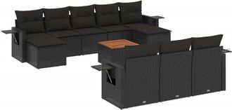 vidaXL Set De Sof&aacute;s De Jard&iacute;n 11 Pzas Y Cojines Rat&aacute;n Sint&eacute;tico Negro Vidaxl