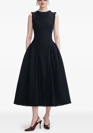 Self Portrait Boucle Sleeveless Midi Dress In Black