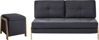 Beliani Sofa and Pouffe Set Black Fabric Upholster Iron Legs Sleeping Function Additional Storage Modern Style EDLAND