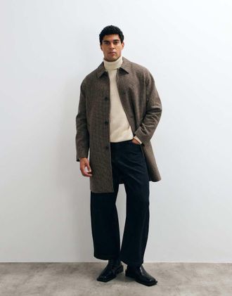 Selected cappotto a quadri multicolore in misto lana