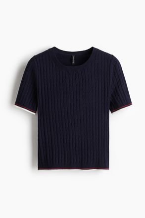 H&M T-Shirt in Zopfstrick - Marineblau
