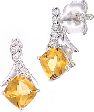 Diamant L'&eacute;ternel Womens 9ct White Gold 0.5ct Citrine and 0.05ct Diamond Earrings - One Size