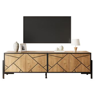 STILVORA Mueble Tv Con 4 Puertas Y 5 Huecos, Dise&ntilde;o Geom&eacute;trico, Para Sal&oacute;n, En Mdf, Madera Natural, 153 &times; 40 &times; 50 Cm