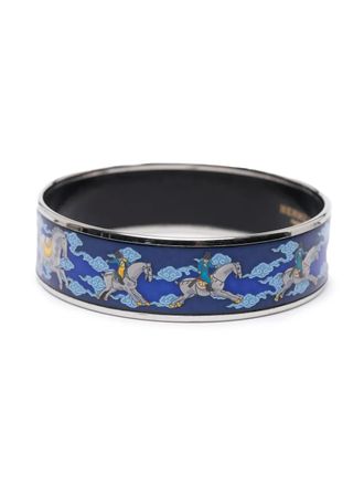 Hermès Bracciale rigido smaltato ampio con motivo Horse Riding 2000-2020 - Blu