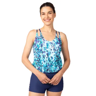 Free Country Womens Double Strap Cut Out Blouson Tankini Top