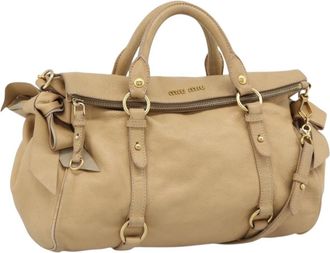 Miu Miu Convertible Satchel Leather Beige Leather Handbag (Pre-Owned)