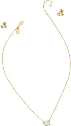 Coach Accessoires, Dames, Geel, ONE Size, Signature Halsketting en Oorbellen Set