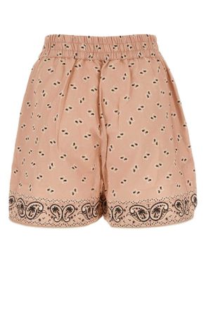 Palm Angels Womens Printed Linen Blend Shorts - Beige - Size Medium
