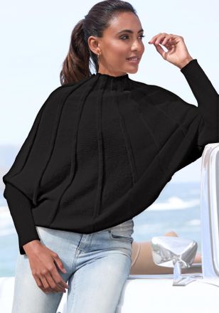 Lascana Strickpullover LASCANA, Damen, Gr. 32/34, schwarz, Strick, Obermaterial: 100% Polyester, unifarben, figurumspielend, Fledermaus&auml;rmel, Pullover Strickp