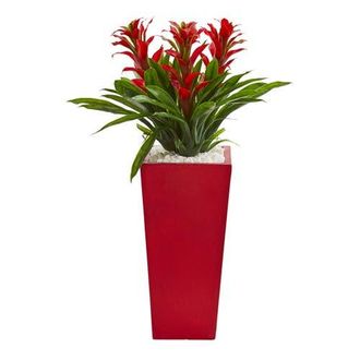 Nearly Natural Triple Bromeliad Artificial Plant in Red Planter at Nordstrom