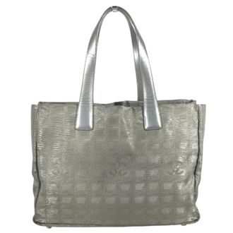 Chanel Silver Nylon Jacquard Shoulder Bag Tote Bag (Pre-Owned)