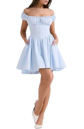 House of CB Nala Puff Sleeve Cotton Blend Minidress in Nantucket Breeze at Nordstrom, Size X-Large D