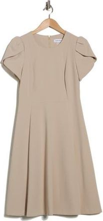 Calvin Klein Tulip Sleeve Fit & Flare Dress in Khaki at Nordstrom Rack, Size 10
