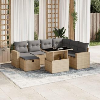 vidaXL Set De Sof&aacute;s De Jard&iacute;n Y Cojines 8 Piezas Rat&aacute;n Sint&eacute;tico Beige Vidaxl