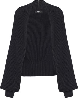Balmain Ribbed knit bolero cardigan in Black at Nordstrom, Size Medium