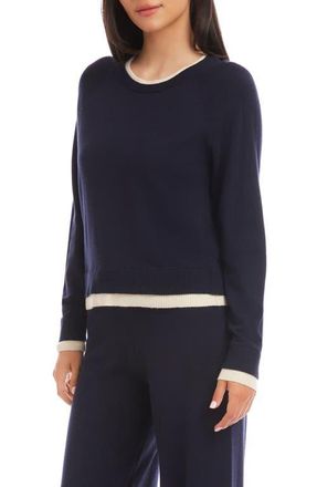 Karen Kane Contrast Trim Crewneck Sweater in Navy W/Cream at Nordstrom, Size X-Small