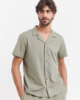 Jacamo Seersucker Revere Collar Jersey Shirt