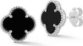 Chloe and Madison Onyx Clover Stud Earrings in Silver at Nordstrom Rack