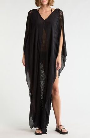Elan Crochet Trim Cover-Up Caftan in Black at Nordstrom Rack