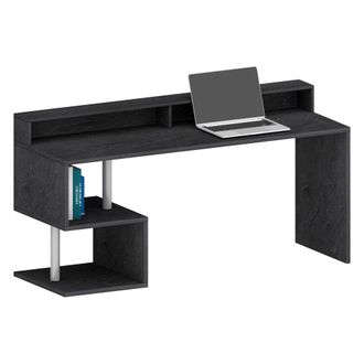 Dmora Escritorio Serafino, Escritorio Lineal Con Estantes De Almacenamiento, Escritorio De Oficina Multiusos Con Tablero, 180x60h93 Cm, Pizarra, Con Embalaj